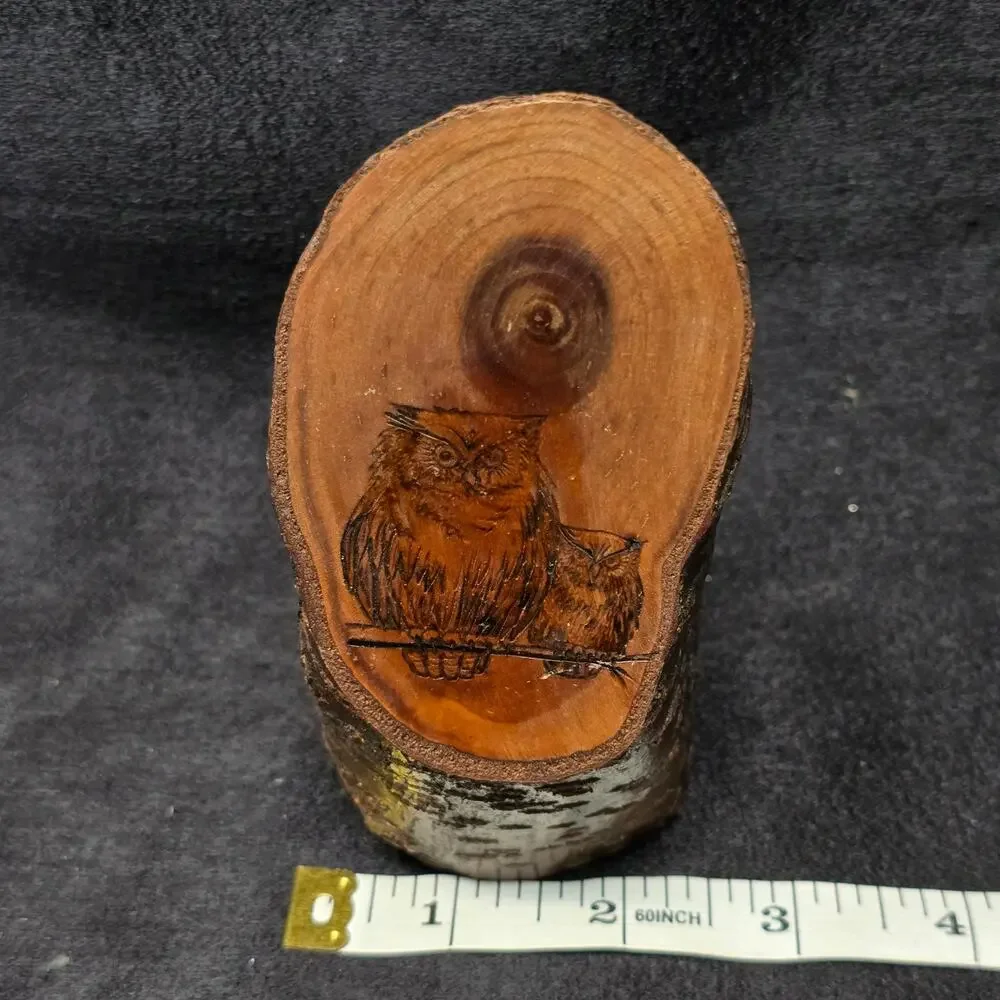 Rustic Oval Wood Plaque With Decoupage Owls On Limbs Decorative Home Decor